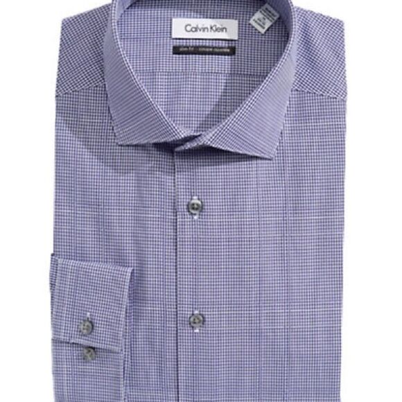 Calvin Klein Slim-fit Gingham Cotton Dress Shirt-purple-16-34/35 - Picture 1 of 3